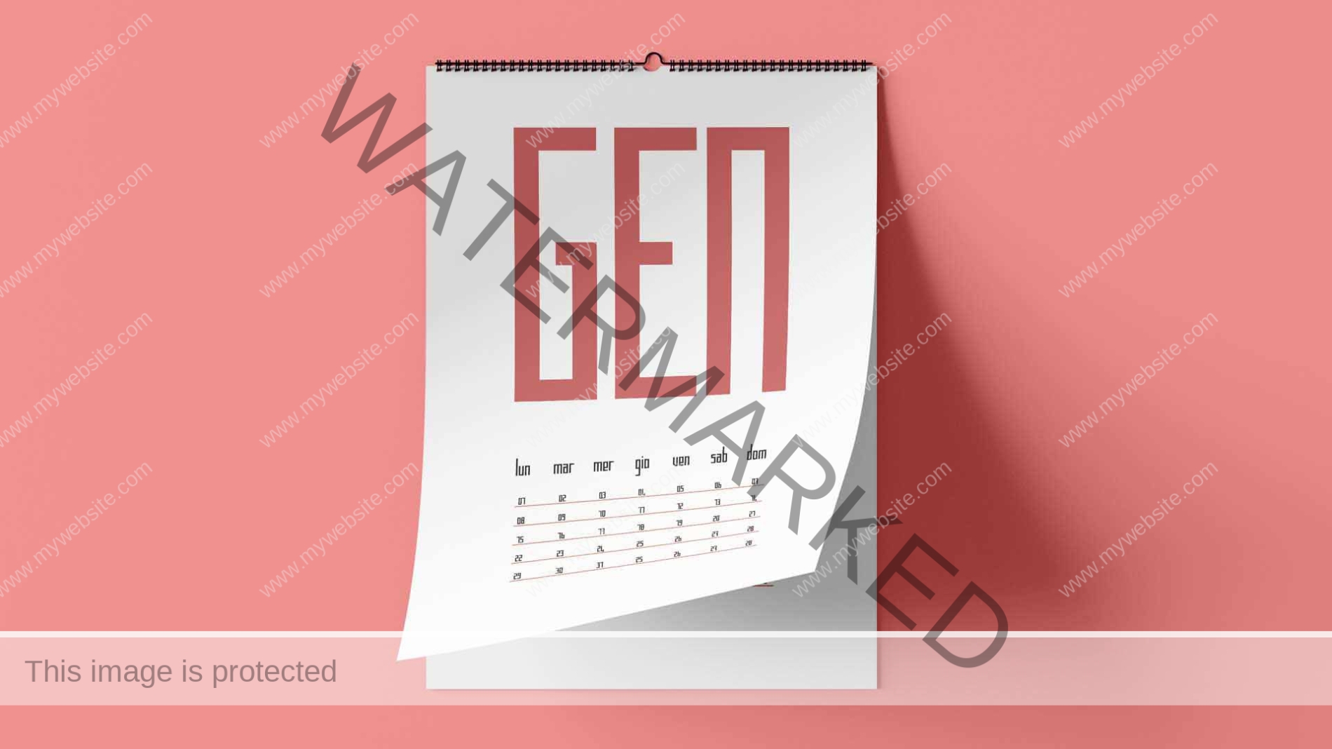Mockup del calendario tipografico 2024 con il mese di gennaio.