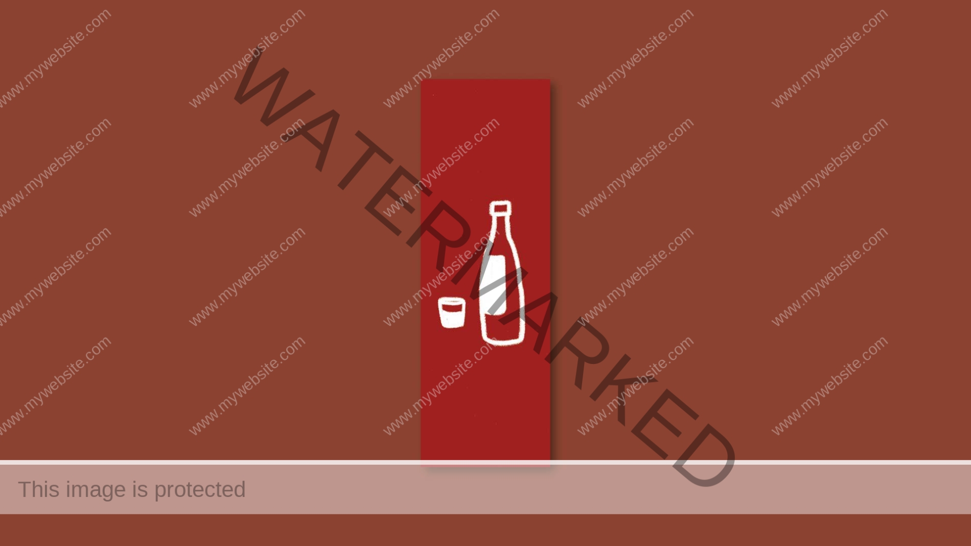 Mockup di un segnalibro color vinaccia con l’illustrazione realizzata in digitale di un bicchiere e una bottiglia di vino.